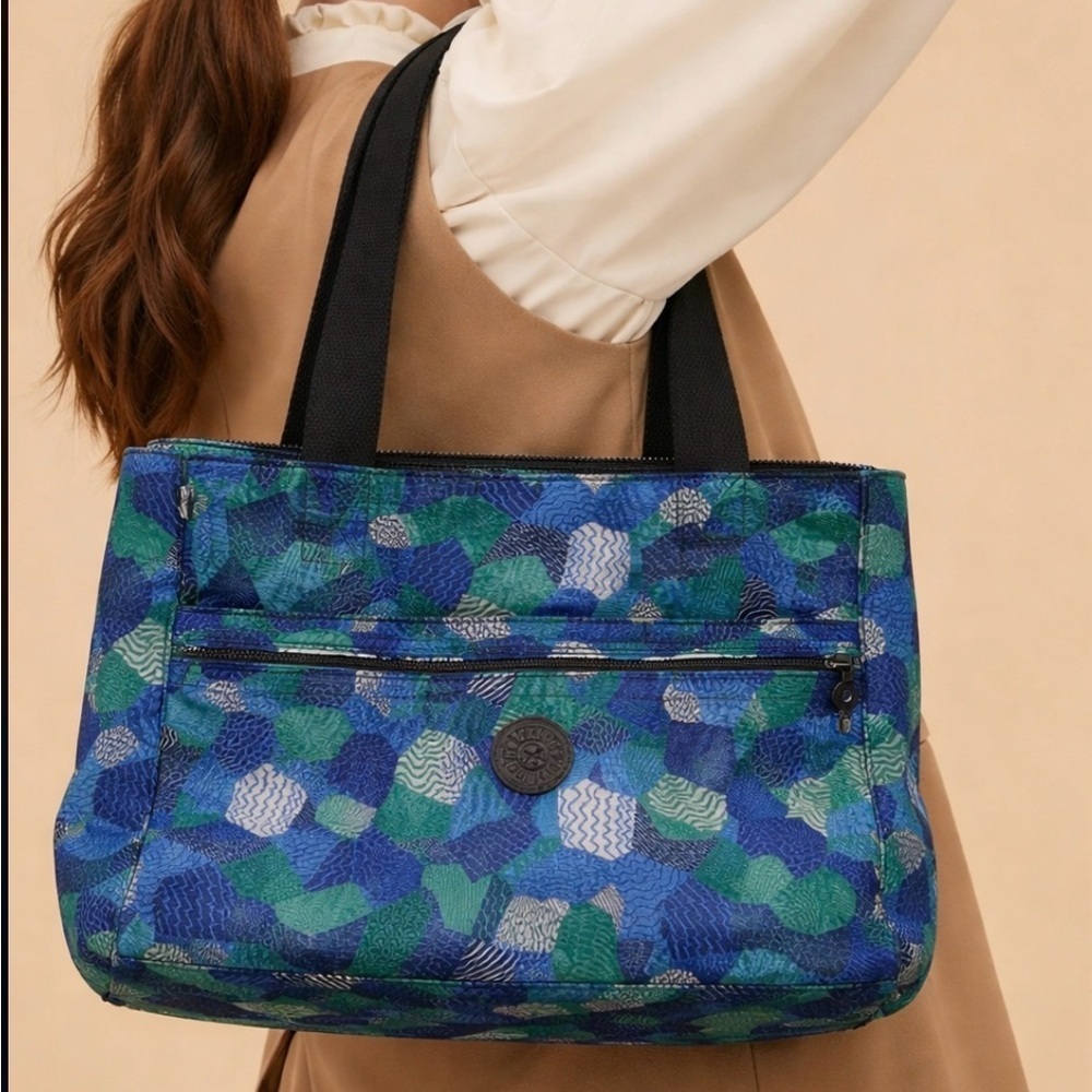 Kipling Blue and Green Patterned Tote